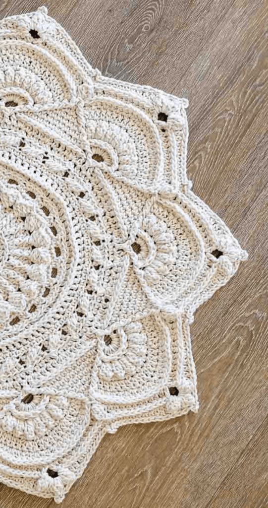 Floral crochet floor rug.
