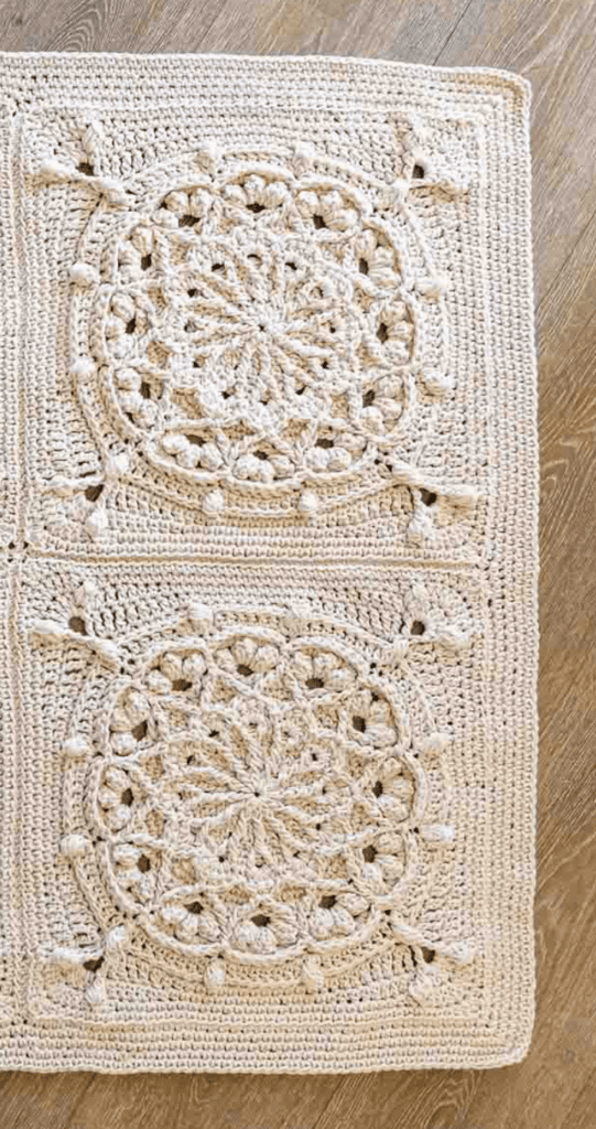Rectangular crochet floor rug.