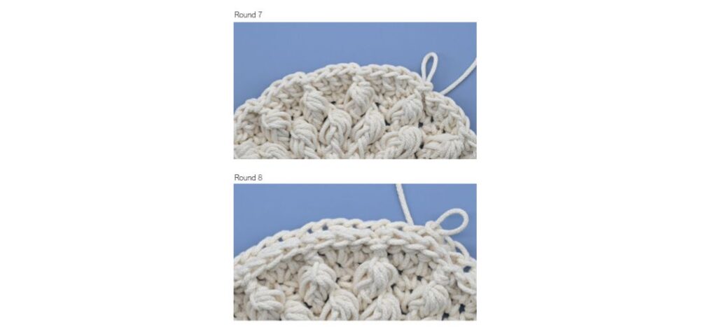 Example of progress photos of a crochet pattern.