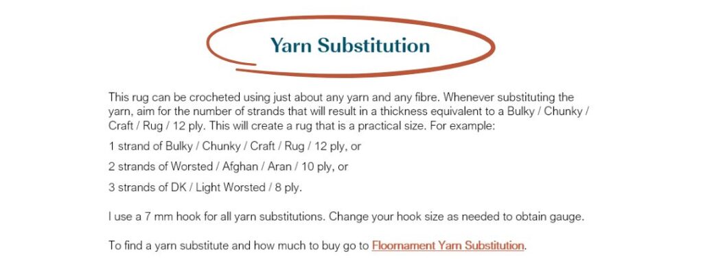 Example of yarn substitution section of a crochet pattern.